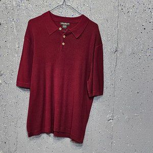 Eddie Bauer Mens Maroon Thick Heavy Ribbed 100% Cotton Short Sleeve Polo Shirt L